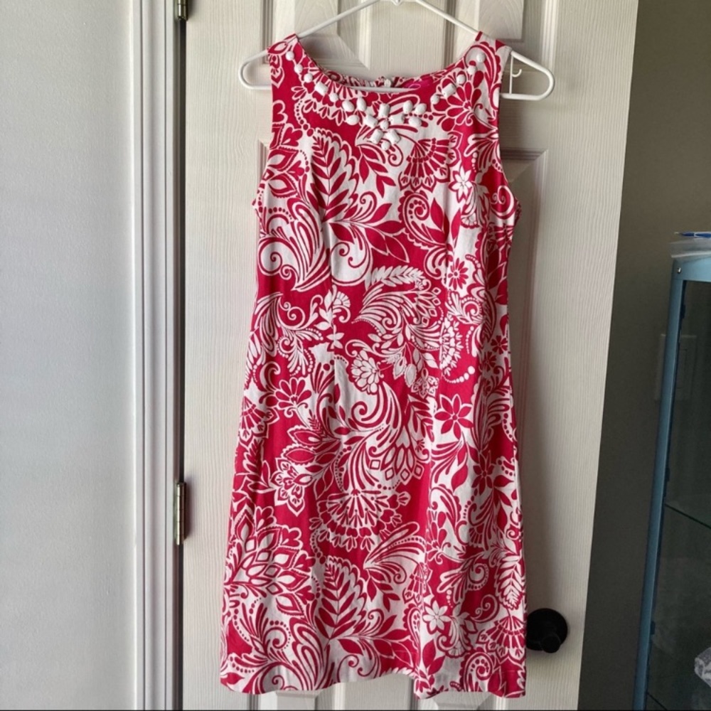 Pappagallo Deep Pink & White Floral Sleeveless Sheath Dress Size 8p